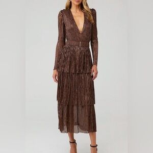 Sabina Musayev Carry Tiered Metallic Midi-Dress in Bronze